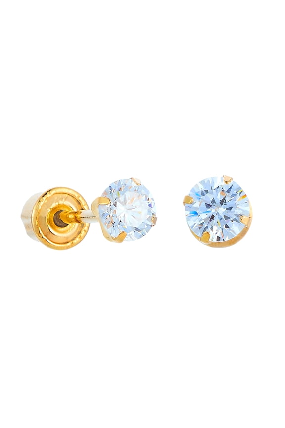 14k REAL Yellow Gold 3mm Peg Head Set Round Solitaire Stud Earringswith Screw Back