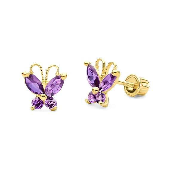 14k REAL Yellow Gold Butterfly Stud Earrings with Screw Back