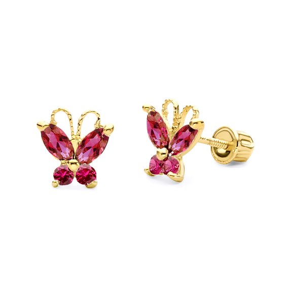 14k REAL Yellow Gold Butterfly Stud Earrings with Screw Back