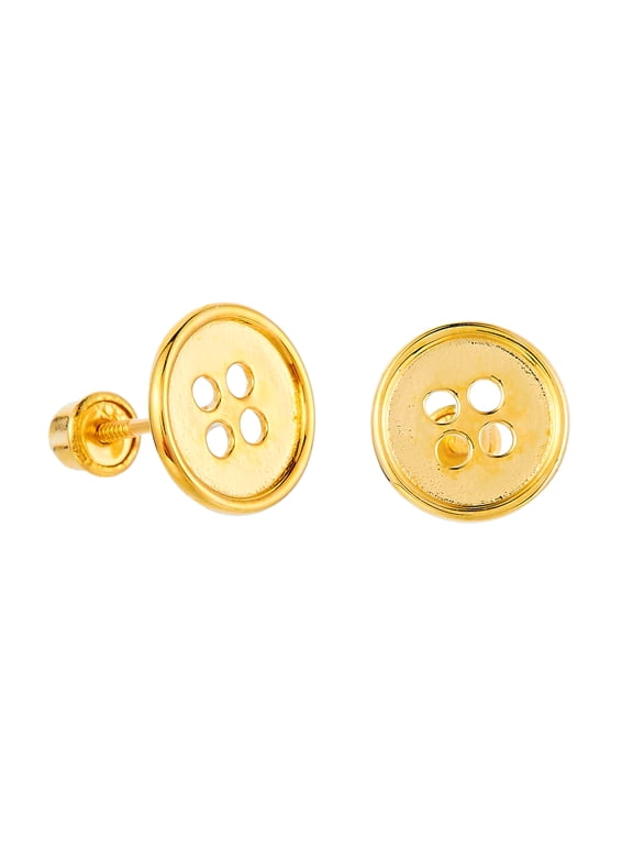 14k REAL Yellow Gold Button Stud Earrings with Screw Back