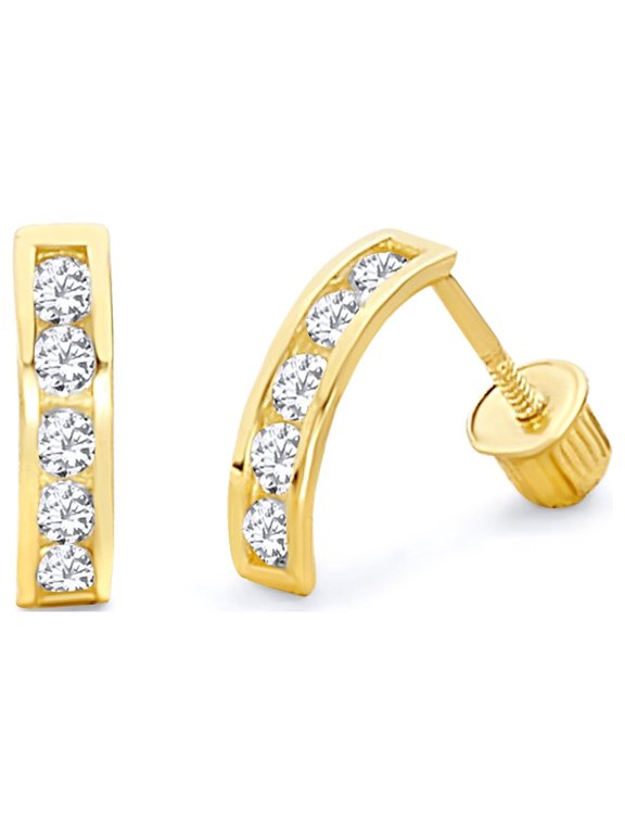 14k REAL Yellow Gold Channel Stud Earrings with Screw Back