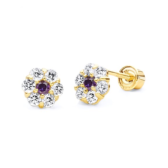 14k REAL Yellow Gold Flower Stud Earrings with Screw Back