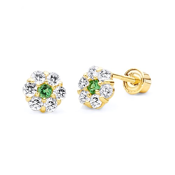 14k REAL Yellow Gold Flower Stud Earrings with Screw Back