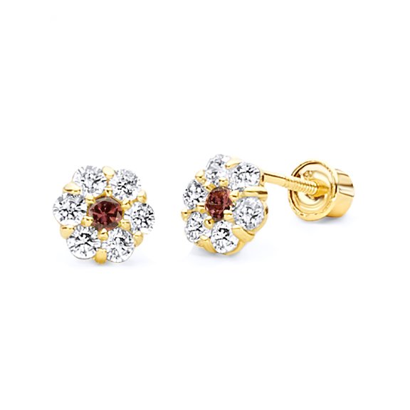 14k REAL Yellow Gold Flower Stud Earrings with Screw Back