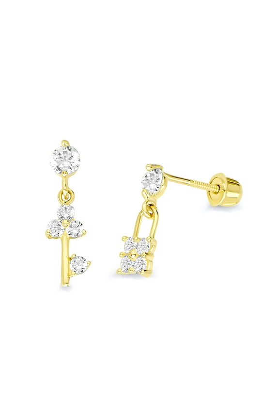 14k REAL Yellow Gold Key & Lock Stud Earrings with Screw Back