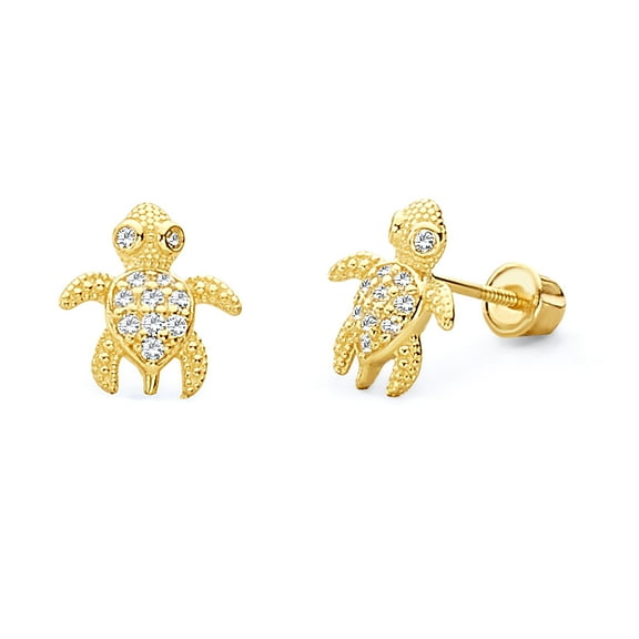 14k REAL Yellow Gold Turtle Stud Earrings with Screw Back