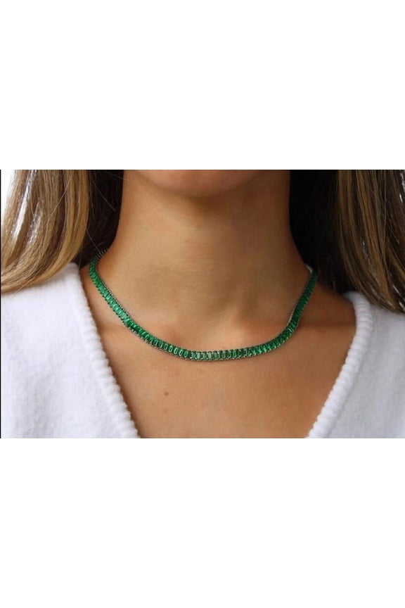 14k Rainbow Sapphire Square cut Tennis Choker Necklace Gold Plated, Tennis Necklace Colorful sterling silver 925 tiny choker, Gift For woman