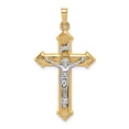 thumbnail image 1 of 14k Real Gold Crucifix Cross Pendant for Men and Women Two Tone Religious Jewelry with INRI Inscription and Textured High Relief Jesus Figure Christian Faith Symbol, 1 of 6