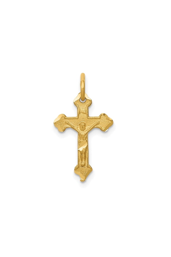 14k Real Gold Crucifix Cross Pendant Necklace for Men and Women Polished Yellow Gold Matte Textured Religious Catholic Jewelry for Daily Wear Faith Style Accessory