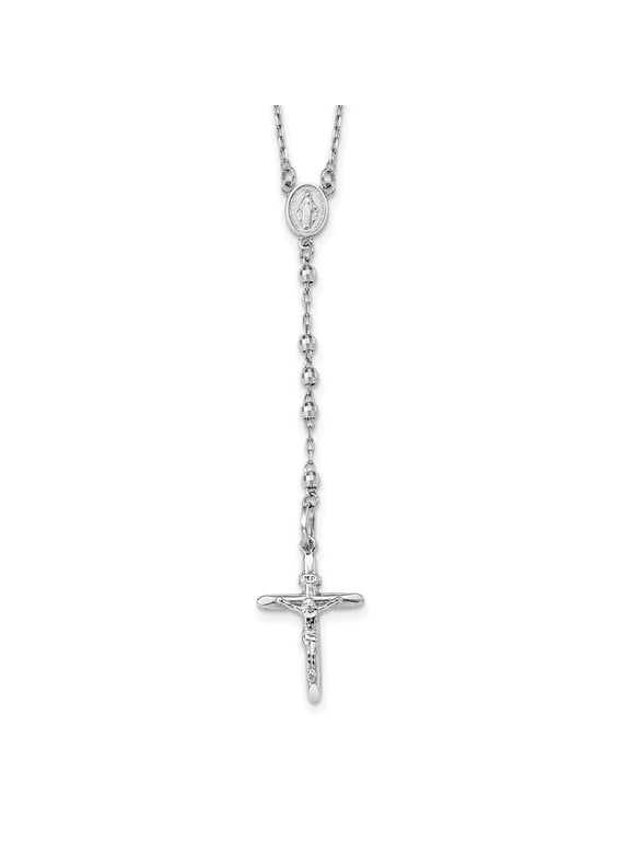 14k Real Gold Crucifix Cross Pendant Necklace for Men and Women with Virgin Mary Medallion Diamond Cut Beads Religious Rosary Chain Fine Jewelry for Faith and Spiritual Devotion