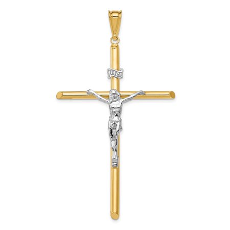 14k Real Gold INRI Latin Crucifix Cross Pendant Necklace for Men and Women Religious Christian Jewelry with Polished Finish Faith Symbol in Yellow Gold