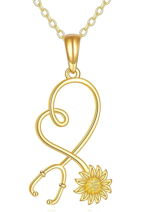 14k Real Gold Stethoscope Necklace for Women, Fine Gold Pendant Jewelry Birthday Gifts for Nurse Doctor