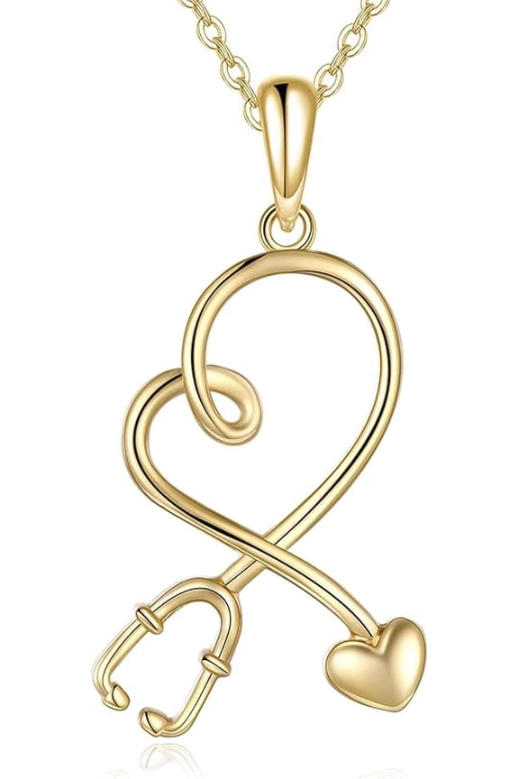 14k Real Gold Stethoscope Necklace for Women, Fine Gold Pendant Jewelry Birthday Gifts for Nurse Doctor