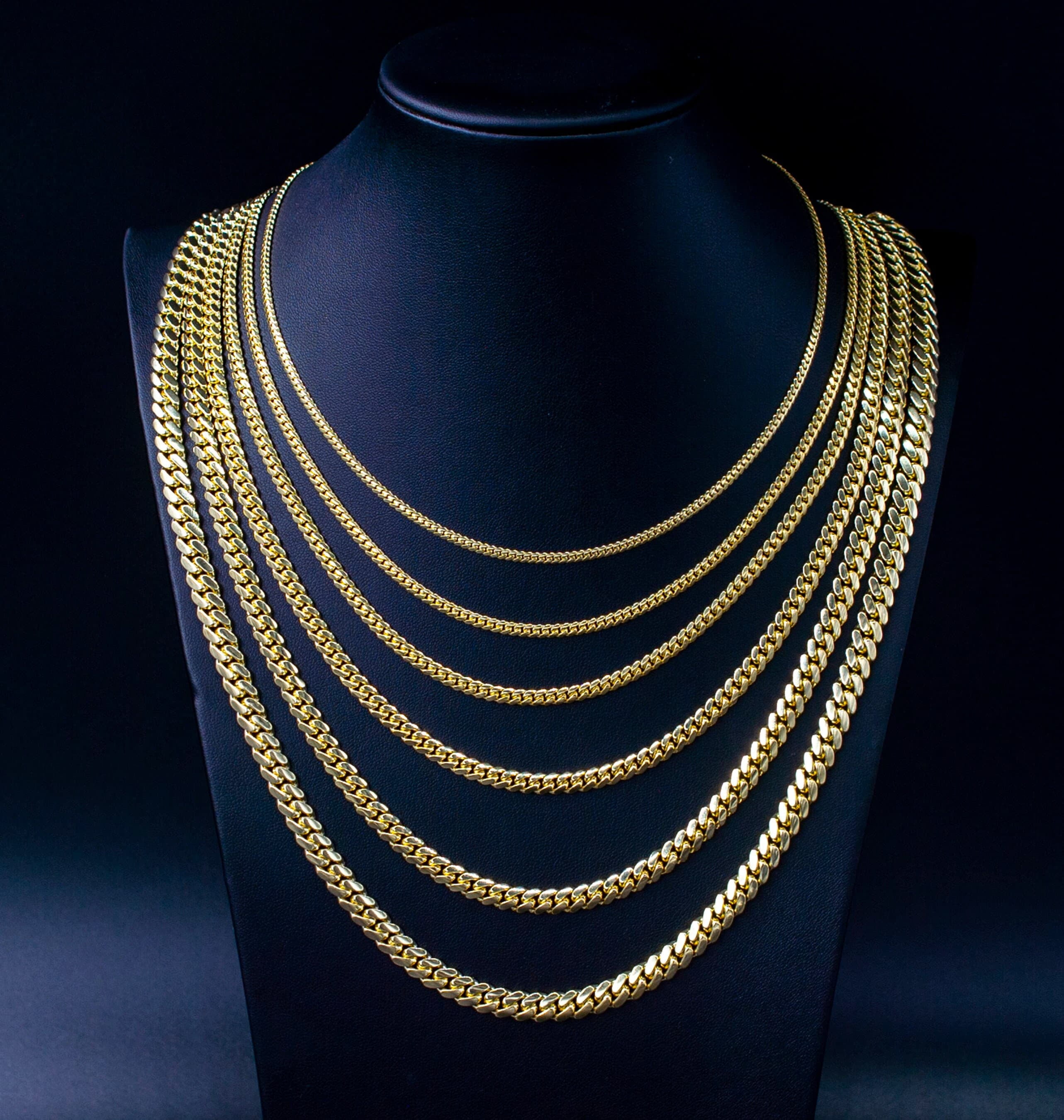14k Real SOLID Gold Miami Cuban Link Chain Necklace 1.1mm - 7mm, Real 14K Yellow Gold,Man Gold Chain,Ladies Gold Chain, Heavy 14k Gold Chain (Width:5 mm; Necklace length:18;)