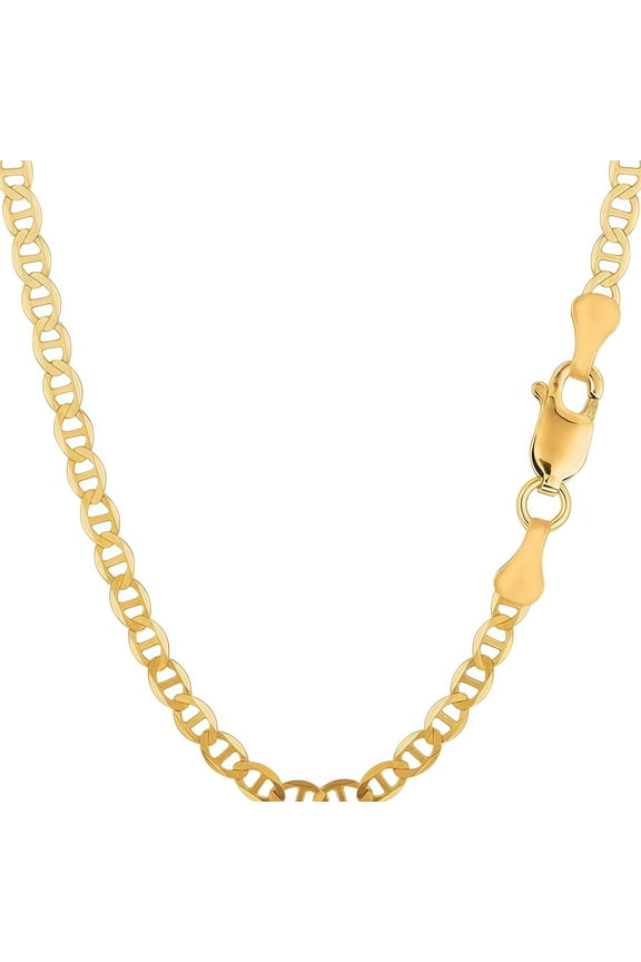 14k Real Solid Gold Chain, Real Solid Yellow Gold 3mm Mariner Link Chain Necklace Italian for Women, Lobster Claw- 22"