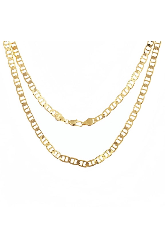 14k Real Solid Gold Chain, Real Solid Yellow Gold 6mm Mariner Link Chain Necklace Italian for Women, Lobster Claw- 20"