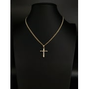 BOSPHORUSGOLD 14k Real Solid Gold Jesus Crucifix Pendants Necklace, with 3mm Miami Cuban Chain Necklace , Cross Pendant , Gold Inri Cross, Gift (Chain Lenght:Only Pendant;)