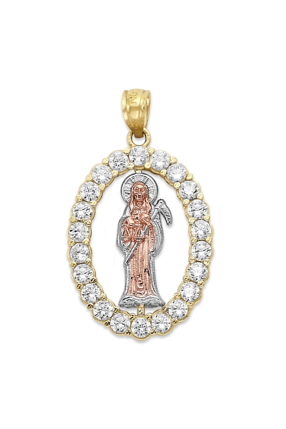 14k Real Solid Gold Santa Muerte Pendant with CZ Crystals for Necklace, Saint Death Jewelry, Dia De Los Muertos Gifts for Her