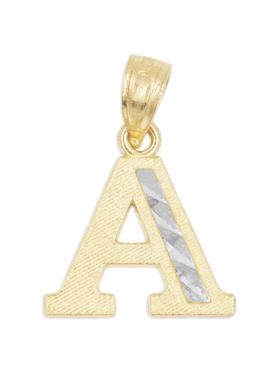 14k Real Solid Gold Two Tone A Initial Pendant with Diamond Cut Finish, Available in Different Letters Personalized Letter Jewelry Gifts for Her