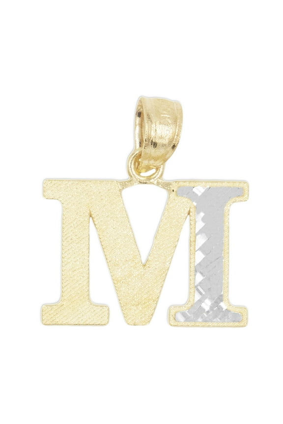 14k Real Solid Gold Two Tone M Initial Pendant with Diamond Cut Finish, Available in Different Letters Personalized Letter Jewelry Gifts for Her