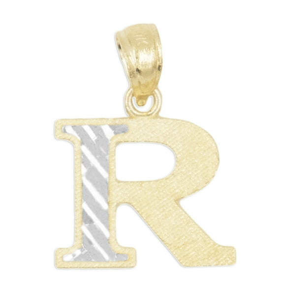 14k Real Solid Gold Two Tone R Initial Pendant with Diamond Cut Finish, Available in Different Letters Personalized Letter Jewelry Gifts for Her
