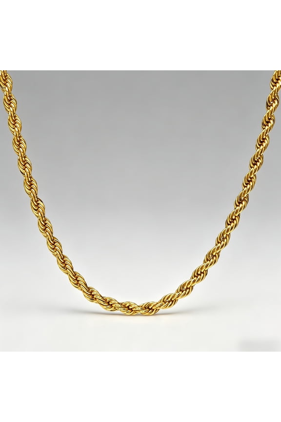 14k Real Solid Yellow Gold 4.5mm Rope Chain Diamond Cut Necklace (24'') Italian for Men & Women