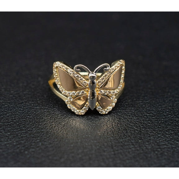 14k Real Solid Yellow Gold Butterfly Ring, 14k Solid Gold Women Dainty Ring, Butter Symbol Gemstone Gold Ring for Women, Gift, Gold Ring (Ring size:8 1/2;)