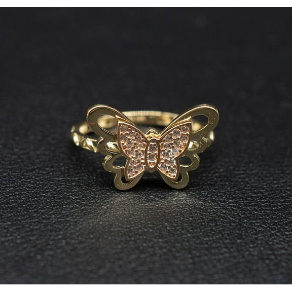 14k Real Solid Yellow Gold Butterfly Ring, 14k Solid Gold Women Dainty Ring, Butter Symbol Gemstone Gold Ring for Women, Gold Women Ring (Ring size:7;)
