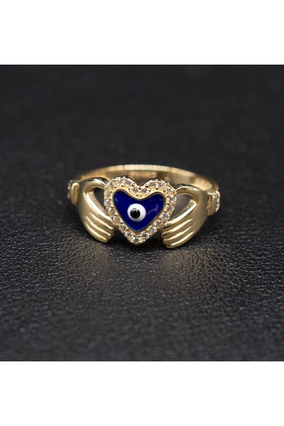 14k Real Solid Yellow Gold Evil Eye Ring, 14k Solid Gold Women Dainty Ring, Evil Eye Gold Ring for Women,14k Evil Eye Gold Ring (Ring size:7 1/2;)