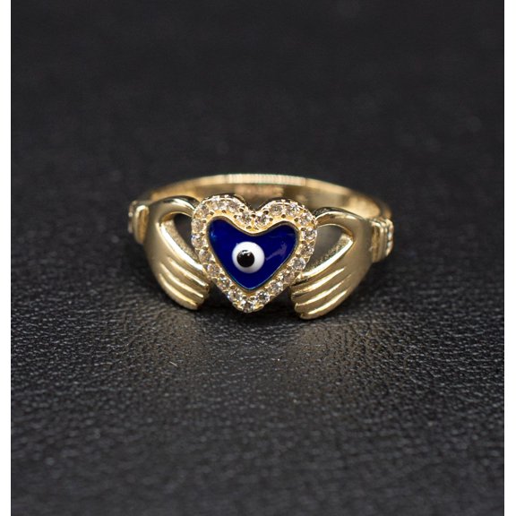14k Real Solid Yellow Gold Evil Eye  Ring, 14k Solid Gold Women Dainty Ring, Evil Eye Gold Ring for Women,14k Evil Eye Gold Ring (Ring size:7;)
