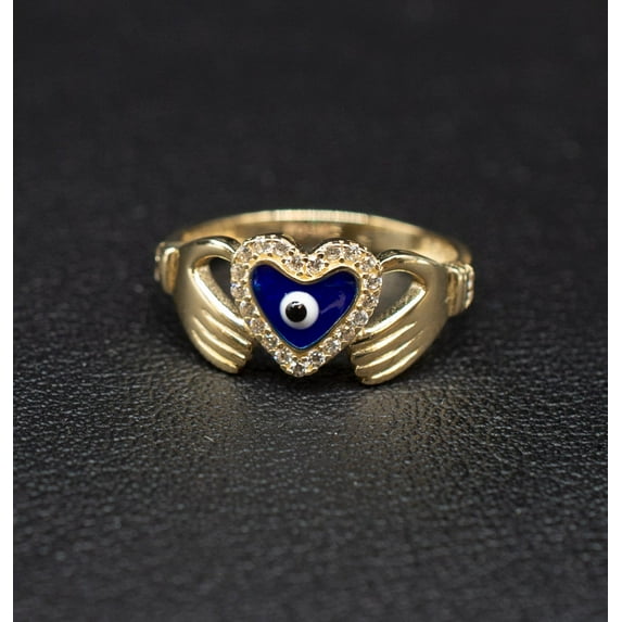 14k Real Solid Yellow Gold Evil Eye Ring, 14k Solid Gold Women Dainty Ring, Evil Eye Gold Ring for Women,14k Evil Eye Gold Ring (Ring size:7;)