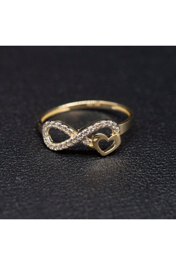 14k Real Solid Yellow Gold Infinity Heart Ring, 14k Solid Gold Women Heart Ring, Infinity Symbol Gemstone Gold Ring for Women, Gift, (Ring size:7;)