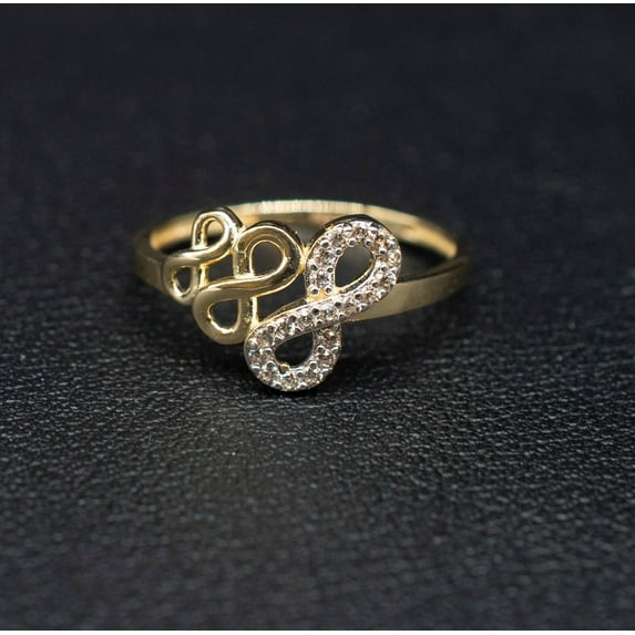 14k Real Solid Yellow Gold Infinity Ring, 14k Solid Gold Women Dainty Ring, Infinity Symbol Gemstone Gold Ring for Women, Gift (Ring size:6 1/2;)