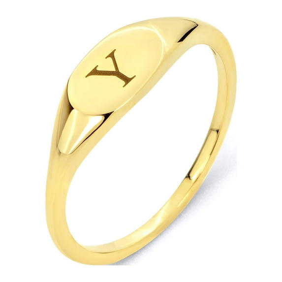 14k Real Solid Yellow Gold Initial Signet Stacking Ring, Personalized in Every Letter of the Alphabet, Midi Ring Gift for Women