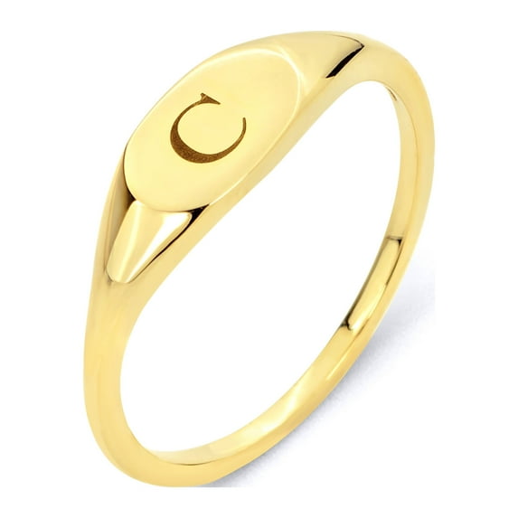 14k Real Solid Yellow Gold Initial Signet Stacking Ring, Personalized in Every Letter of the Alphabet, Midi Ring Gift for Women