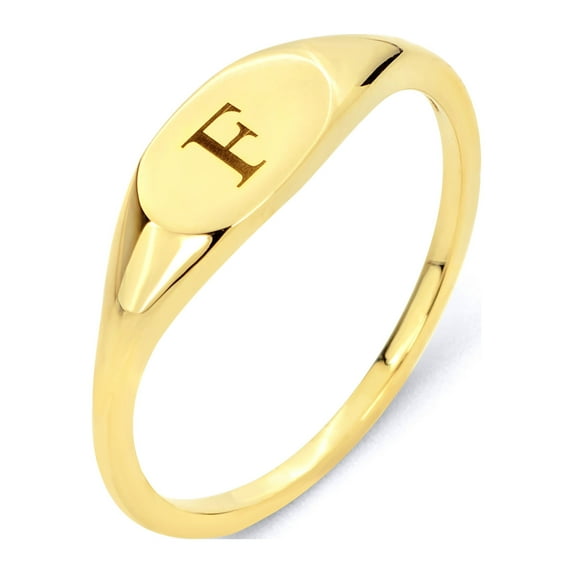 14k Real Solid Yellow Gold Initial Signet Stacking Ring, Personalized in Every Letter of the Alphabet, Midi Ring Gift for Women