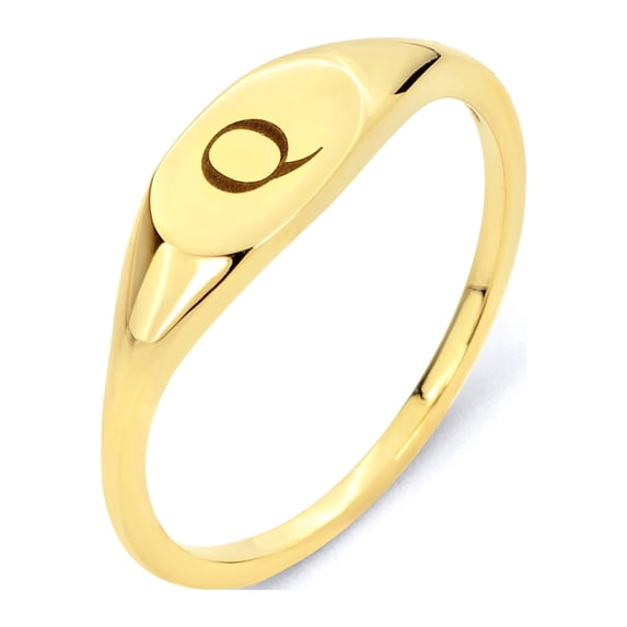 14k Real Solid Yellow Gold Initial Signet Stacking Ring, Personalized in Every Letter of the Alphabet, Midi Ring Gift for Women