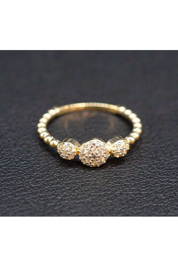 14k Real Solid Yellow Gold Triple Bead Ball Ring, 14k Solid Gold Women Ring, Bad Ball Gemstone Gold Ring for Women, Gift, Gold Ring (Ring size:6 1/2;)