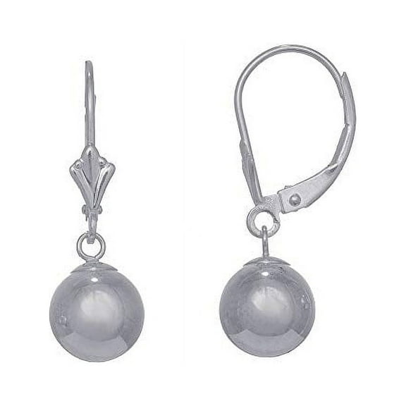 Jewelstop 14K Real White Gold Ball 8mm Dangle Lever Back Earrings