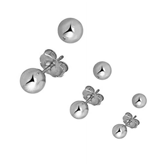 Jewelstop 14K Real Yellow Gold 8mm, 9mm, 10mm Ball Stud Earrings 3 pair Set with gold friction back