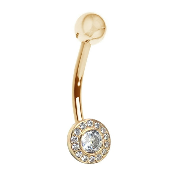 Ritastephens 14k Yellow Gold Bezel White Cz Belly Button Ring