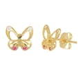 thumbnail image 1 of Jewelstop 14K Real Yellow Gold Butterfly Post Stud Pink Cubic Zirconia Earrings, 1 of 5