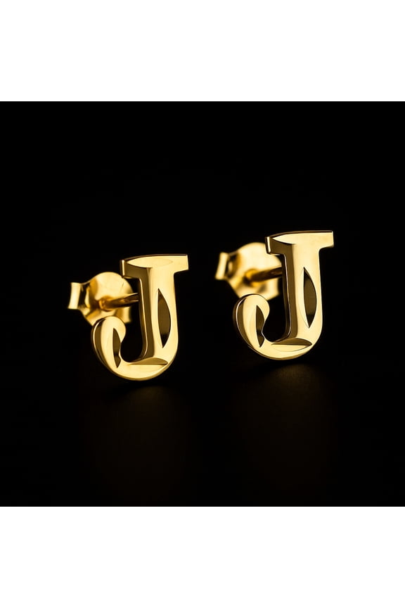14k Real Yellow Gold Initial Letters Stud Earrings /Alphabetic Letters Earrings / Diamond Cut Letters Earrings Push Back / Aretes Oro Real