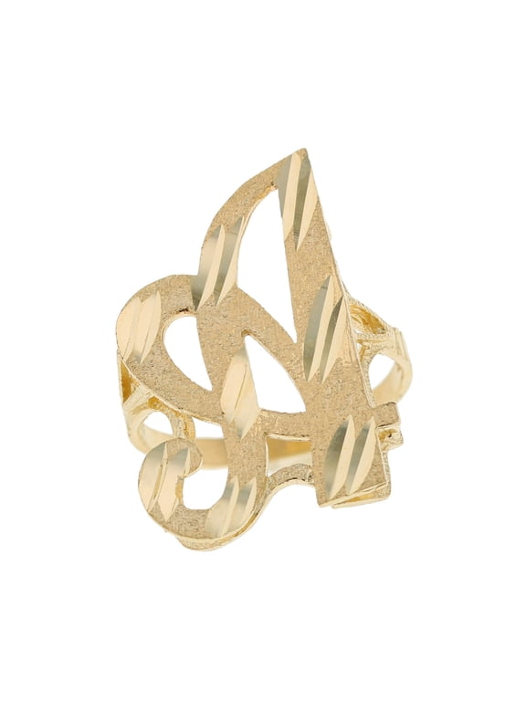 14k Real Yellow Gold Ladies Tendy Chic Diamond Cut Cursive Inital Letter A Ring