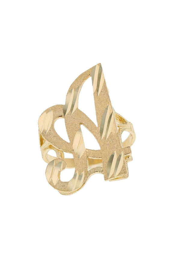 14k Real Yellow Gold Ladies Tendy Chic Diamond Cut Cursive Inital Letter A Ring