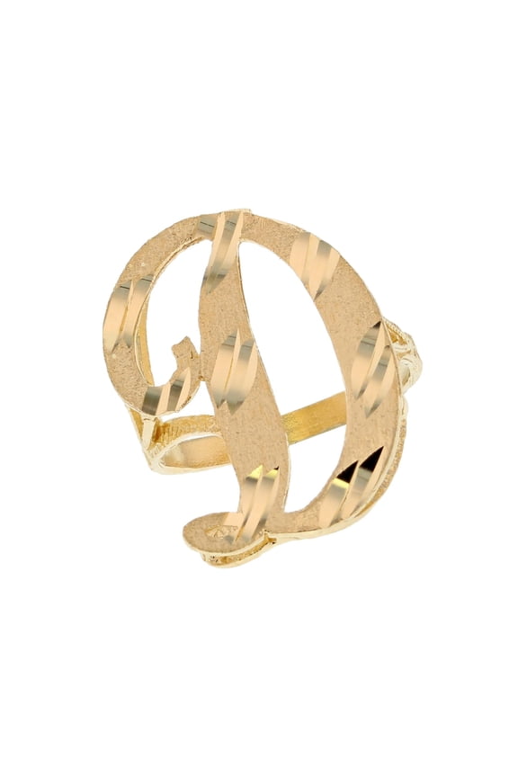 14k Real Yellow Gold Ladies Tendy Chic Diamond Cut Cursive Inital Letter D Ring