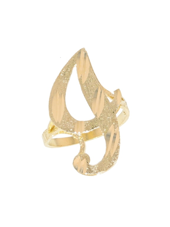 14k Real Yellow Gold Ladies Tendy Chic Diamond Cut Cursive Inital Letter I Ring