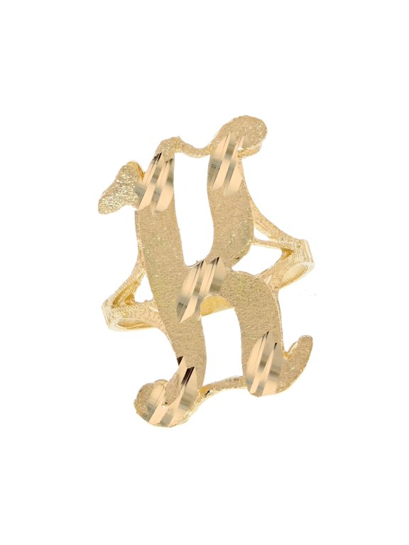 14k Real Yellow Gold Ladies Tendy Chic Diamond Cut Cursive Inital Letter K Ring