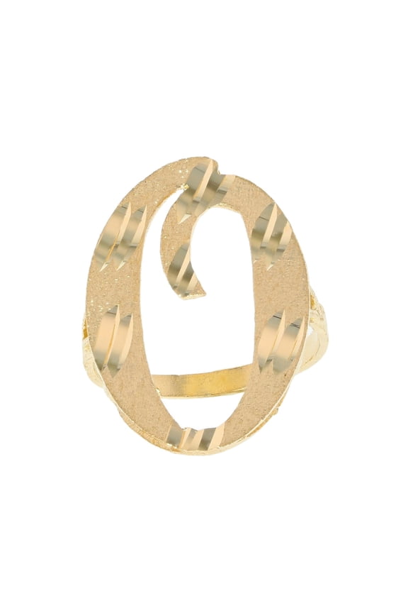 14k Real Yellow Gold Ladies Tendy Chic Diamond Cut Cursive Inital Letter O Ring