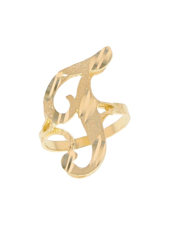 14k Real Yellow Gold Ladies Tendy Chic Diamond Cut Cursive Inital Letter T Ring